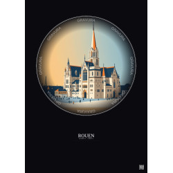 Affiche Rouen – Poster illustration vintage – Cathedrale Notre Dame De Rouen | Gravura – Fond foncé
