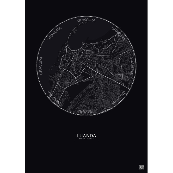 Affiche Luanda – Poster carte de ville 6km | Gravura – Fond foncé