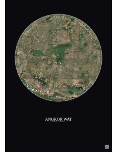 Affiche Angkor Wat – Poster vue satellite 20km Couleur | Gravura – Fond foncé