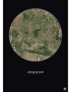 Affiche Angkor Wat – Poster vue satellite 30km Couleur | Gravura – Fond foncé
