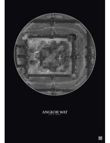 Angkor Wat Satellite View Poster 0.1km B&W | Gravura – Dark background