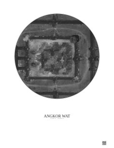 Affiche Angkor Wat – Poster vue satellite 0.1km N&B | Gravura – Fond clair