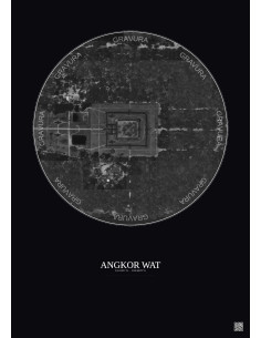 Affiche Angkor Wat – Poster vue satellite 0.5km N&B | Gravura – Fond foncé