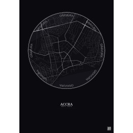 Accra City Map Poster 2.5km | Gravura – Dark background
