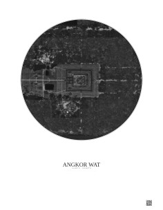 Affiche Angkor Wat – Poster vue satellite 0.5km N&B | Gravura – Fond clair