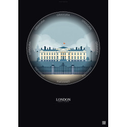 Affiche London – Poster illustration vintage – Buckingham Palace | Gravura – Fond foncé