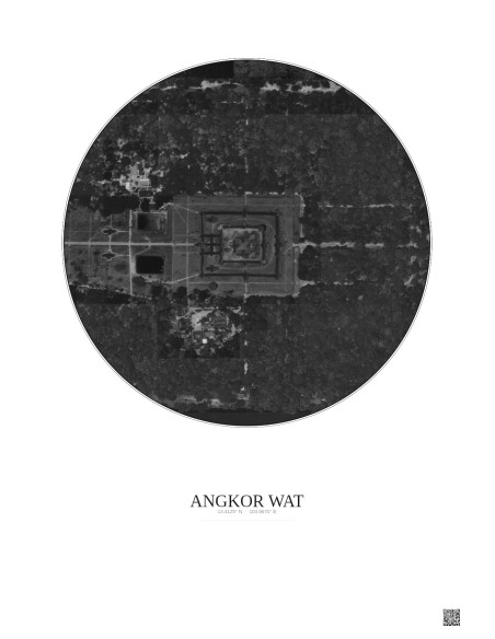 Angkor Wat Satellite View Poster 0.5km B&W | Gravura – Light background