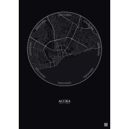 Affiche Accra – Poster carte de ville 6km | Gravura – Fond foncé