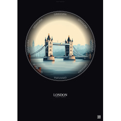 Affiche London – Poster illustration vintage – Tower Bridge | Gravura – Fond foncé