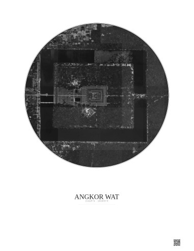 Angkor Wat Satellite View Poster 1km B&W | Gravura – Light background