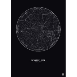 Affiche Montpellier – Poster carte de ville 2.5km | Gravura – Fond foncé