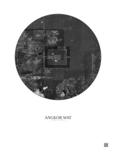 Affiche Angkor Wat – Poster vue satellite 2.5km N&B | Gravura – Fond clair