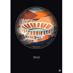 Affiche Tbilisi – Poster illustration vintage – Dinamo Arena | Gravura – Fond foncé