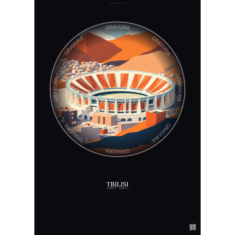 Affiche Tbilisi – Poster illustration vintage – Dinamo Arena | Gravura – Fond foncé