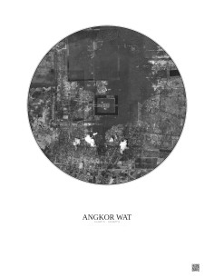 Affiche Angkor Wat – Poster vue satellite 5km N&B | Gravura – Fond clair