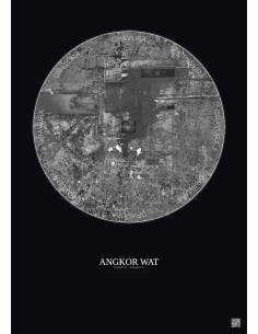 Angkor Wat Satellite View Poster 10km B&W | Gravura – Dark background
