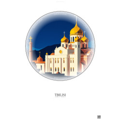 Affiche Tbilisi – Poster illustration vintage – Holy Trinity Cathedral Of Tbilisi | Gravura – Fond clair