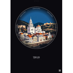 Affiche Tbilisi – Poster illustration vintage – Tbilisi | Gravura – Fond foncé