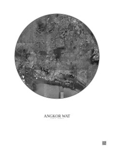 Affiche Angkor Wat – Poster vue satellite 30km N&B | Gravura – Fond clair