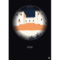 Affiche Accra – Poster illustration vintage – Fort James | Gravura – Fond foncé