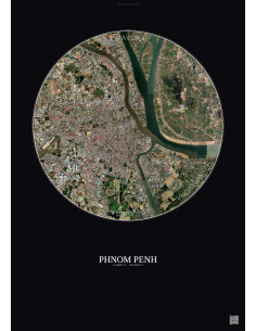 Affiche Phnom Penh – Poster vue satellite 10km Couleur | Gravura – Fond foncé