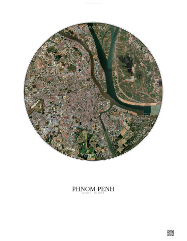 Affiche Phnom Penh – Poster vue satellite 10km Couleur | Gravura – Fond clair