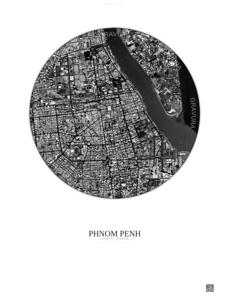 Phnom Penh Satellite View Poster 2.5km B&W | Gravura – Light background