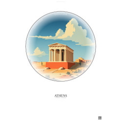 Affiche Athens – Poster illustration vintage – Hekatompedon Temple | Gravura – Fond clair
