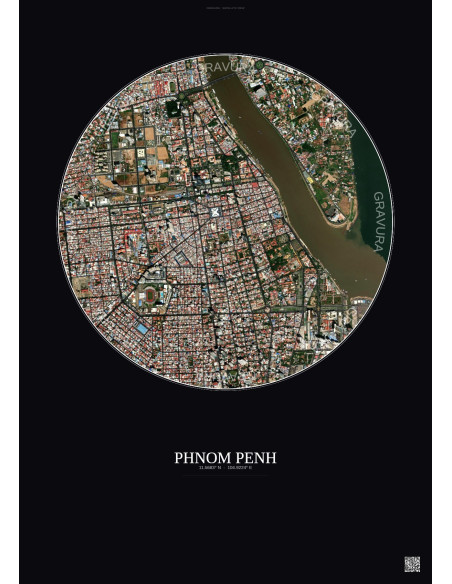 Affiche Phnom Penh – Poster vue satellite 2.5km Couleur | Gravura – Fond foncé