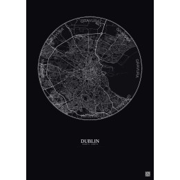 Dublin City Map Poster 10km | Gravura – Dark background