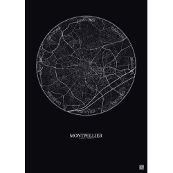 Affiche Montpellier – Poster carte de ville 5km | Gravura – Fond foncé
