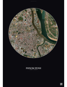 Affiche Phnom Penh – Poster vue satellite 6km Couleur | Gravura – Fond foncé