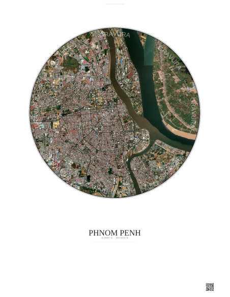 Affiche Phnom Penh – Poster vue satellite 6km Couleur | Gravura – Fond clair