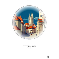 Affiche City Of Zagreb – Poster illustration vintage – Historic Old Town Of City Of Zagreb | Gravura – Fond clair