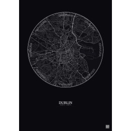 Dublin City Map Poster 6km | Gravura – Dark background