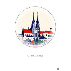 Affiche City Of Zagreb – Poster illustration vintage – Most Iconic Landmark Of City Of Zagreb | Gravura – Fond clair