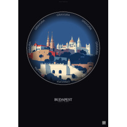 Affiche Budapest – Poster illustration vintage – Buda Castle | Gravura – Fond foncé