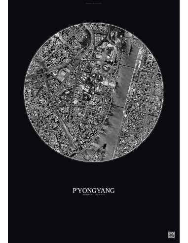Affiche P Yongyang – Poster vue satellite 2.5km N&B | Gravura – Fond foncé