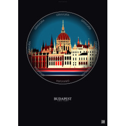 Affiche Budapest – Poster illustration vintage – Hungarian Parliament Building | Gravura – Fond foncé