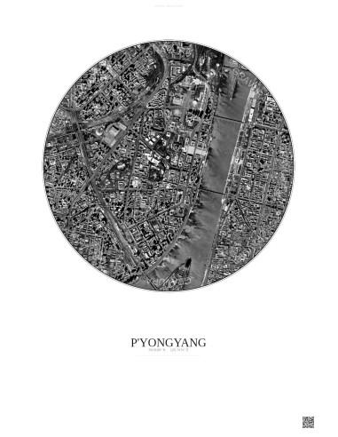 P Yongyang Satellite View Poster 2.5km B&W | Gravura – Light background