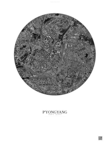 Affiche P Yongyang – Poster vue satellite 6km N&B | Gravura – Fond clair