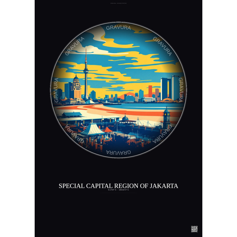 Affiche Special Capital Region Of Jakarta – Poster illustration vintage – Famous Viewpoint Of Special Capital Region Of Jakarta 
