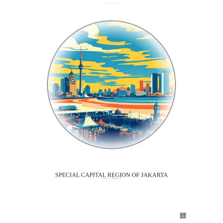 Affiche Special Capital Region Of Jakarta – Poster illustration vintage – Famous Viewpoint Of Special Capital Region Of Jakarta 