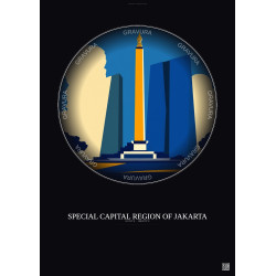 Affiche Special Capital Region Of Jakarta – Poster illustration vintage – Most Iconic Landmark Of Special Capital Region Of Jaka
