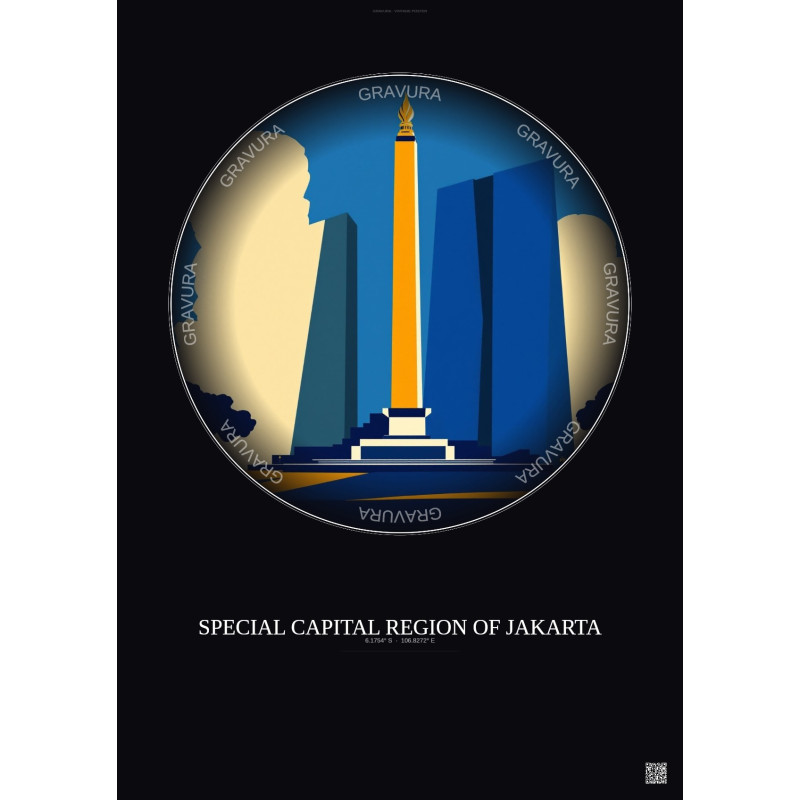 Affiche Special Capital Region Of Jakarta – Poster illustration vintage – Most Iconic Landmark Of Special Capital Region Of Jaka