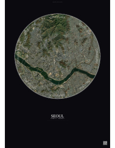 Affiche Seoul – Poster vue satellite 10km Couleur | Gravura – Fond foncé