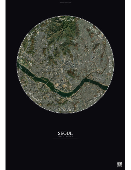 Affiche Seoul – Poster vue satellite 10km Couleur | Gravura – Fond foncé