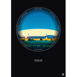 Affiche Dublin – Poster illustration vintage – Aviva Stadium | Gravura – Fond foncé