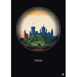 Affiche Dublin – Poster illustration vintage – Dublin Castle | Gravura – Fond foncé