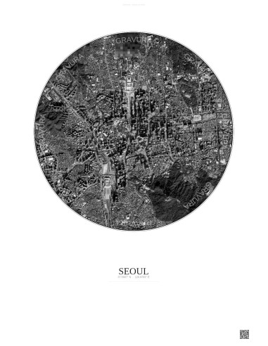 Seoul Satellite View Poster 2.5km B&W | Gravura – Light background